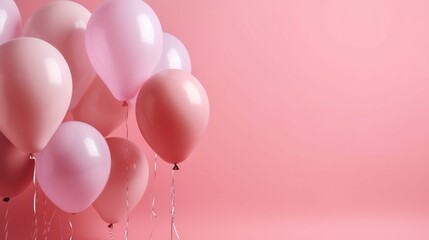 Pink ballons on a light pink background with copy space