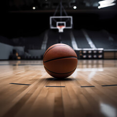 Basketball Ball on Stadium Court Floor. Generative AI