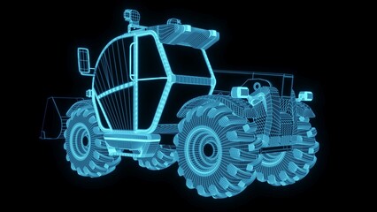 3d rendering illustration Agriculture and Farming car truck.hologram futuristic show technology security for premium product business finance. Harvester trucks, tractors, farmers and village farm