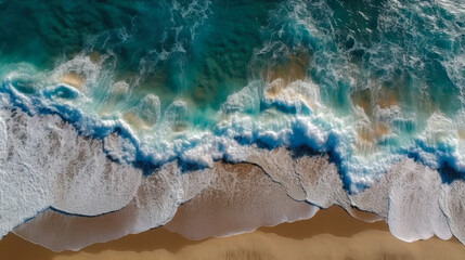 Obraz premium A Beautiful Beachfront Seaside View From Above, Created Using Artificial Intelligence With Sun Glare And Interesting Details