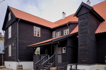 View of the 17th century building. Wooden building.