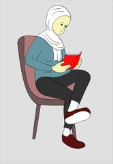 Cartoon muslim girl reading a book