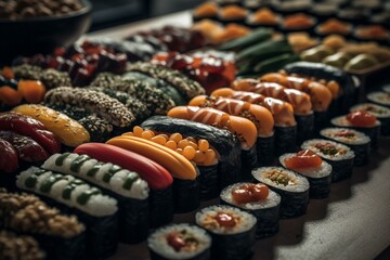 Japanese beans and sushi rolls for Setsubun celebration. Generative AI