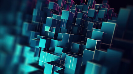Modern digital abstract 3D background. Can be used in the description of network abilities, technological processes, digital storages, science, education, etc. Copy space. Based on Generative AI