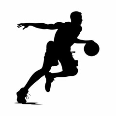 Obraz premium Basket Ball Player Dribbling Ball Silhouette
