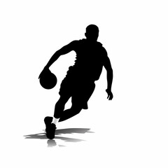 Basket Ball Player Dribbling Ball Silhouette