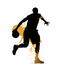 Basket Ball Player Dribbling Ball Silhouette. Generative AI