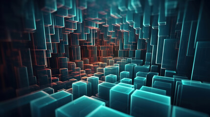 Fototapeta premium Modern digital abstract 3D background. Can be used in the description of network abilities, technological processes, digital storages, science, education, etc. Copy space. Based on Generative AI