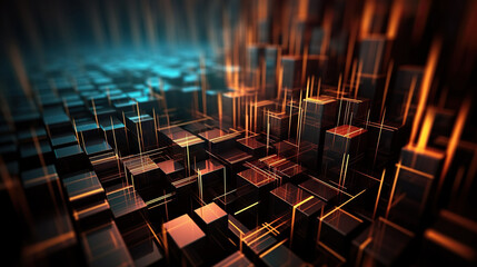 Obraz premium Modern digital abstract 3D background. Can be used in the description of network abilities, technological processes, digital storages, science, education, etc. Copy space. Based on Generative AI