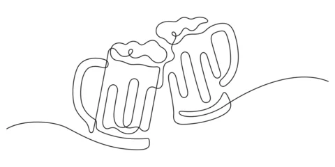 Foto op Canvas beer mug with froth clinking one line drawing vector illustration © conartline