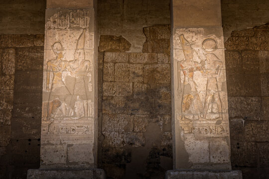 Hyroglyphs on the columns of the Temple of Seti I (Abydos)