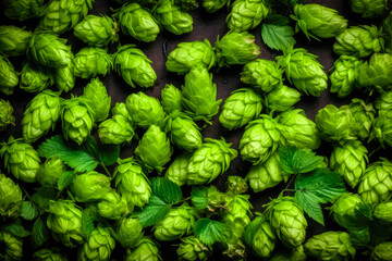 Fototapeta na wymiar Green fresh hop cones for making beer and bread close up. Ai generated
