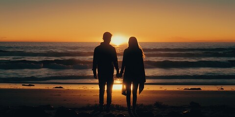 romantic couple in beautiful sunset by ai generative