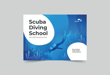 Diving  School greeting card template. A clean, modern, and high-quality design business card vector design. Editable and customize template business card