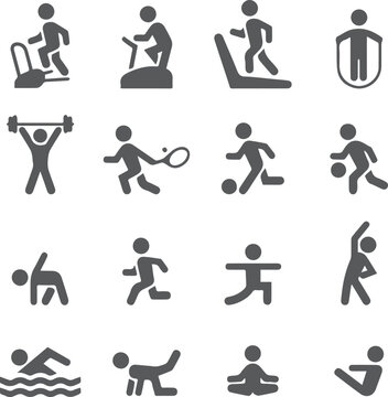 Set of gym and health vector icon design, figure, person, business, sports, exercise, design, black, body, running, activity, gym, icon, people, silhouette, vector, symbol, sport, pictogram