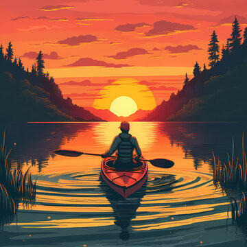 Kayaking At Sunset. Generative AI