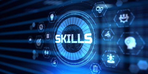 Skills competency career development business finance concept.