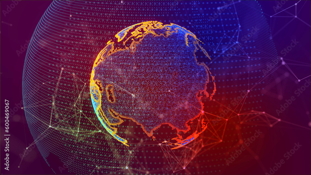 Poster colorfull earth planet. planet map. global social network. future. internet and technology. geometri
