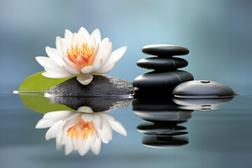 Spa still life with water lily and zen stone in a serenity pool 
