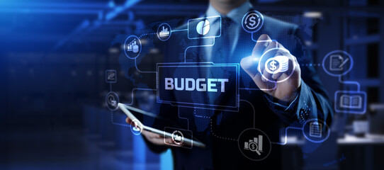 Budget planning business finance concept on virtual screen interface.