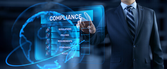Compliance rules regulation policy law. Business technology concept.