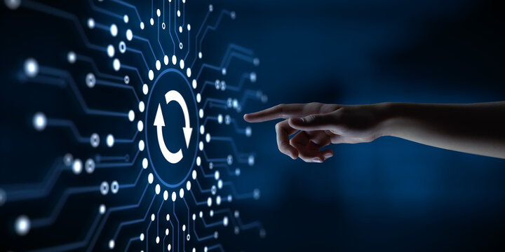 Update system software new version upgrade download. Hand pressing button on screen.