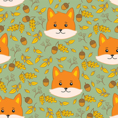vector seamless pattern with fox and leaf.