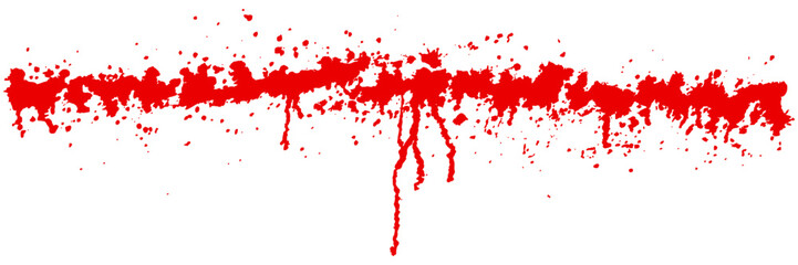 Red blood brush isolated on white background. Scarlet paint, wine or sauce splash on wall. Watercolor spatter texture. Abstract vector illustration. Runny liquid ink. Horror grunge pattern