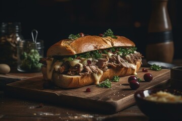 Gourmet sandwich in trendy eatery. Generative AI