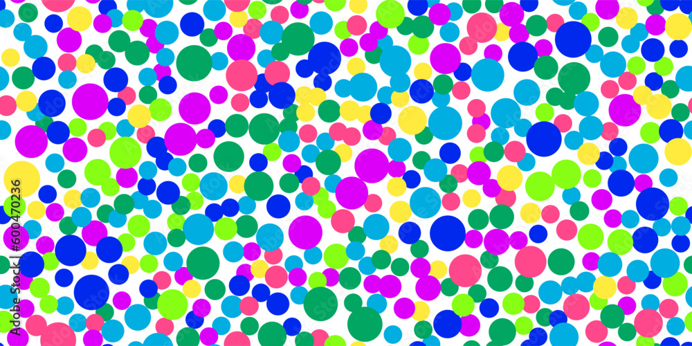 Poster poka dot bright noise seamless pattern. abstract multicolor vector background with polka circles. fu