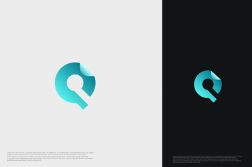 Initial Letter Q with fold edge gradient typography for business name. Vector logo inspiration - obrazy, fototapety, plakaty