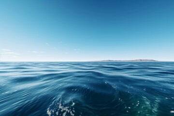 A serene depiction of a tranquil ocean meeting a clear blue sky, made using tech. Generative AI