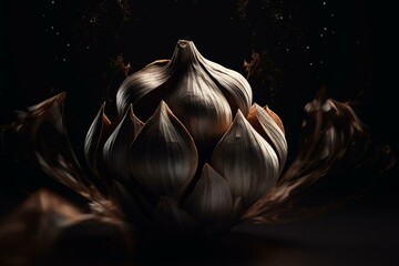 Dark geometric illustration of garlic. Generative AI