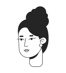 Pretty woman with fancy party hairstyle monochrome flat linear character head. Editable outline hand drawn human face icon. Classy lady 2D cartoon spot vector avatar illustration for animation
