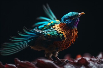 A tiny bird with rapid wing movements and colorful feathers. Generative AI