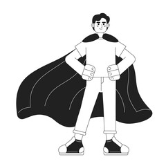 Believe in yourself monochrome concept vector spot illustration. Self motivated man wearing superhero cape 2D flat bw cartoon character for web UI design. Isolated editable hand drawn hero image