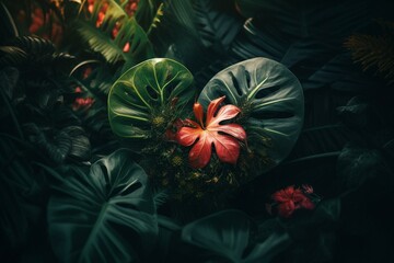 Obraz na płótnie Canvas Tropical flower and leaf heart. Generative AI