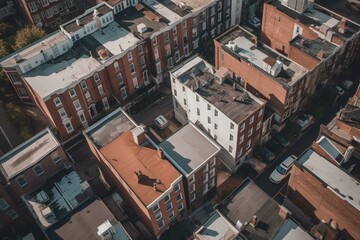 Bird's eye view of Baltimore row houses and buildings near Penn Station. Generative AI - obrazy, fototapety, plakaty