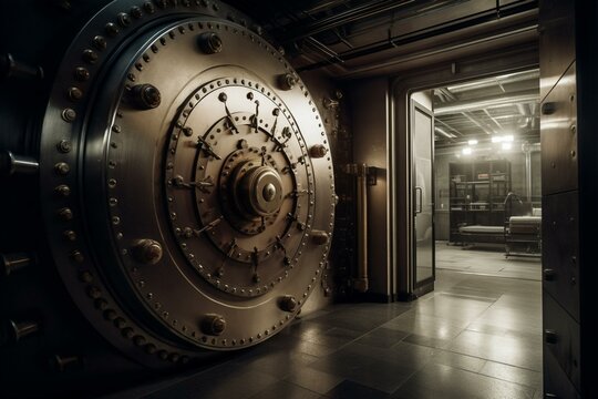 Secure Bank Vault Door Located In Storage Area. Generative AI