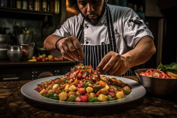 Coastal Flavors. Indulge in the exquisite taste of Costa Rican ceviche, skillfully presented by a talented chef. AI Generative - obrazy, fototapety, plakaty