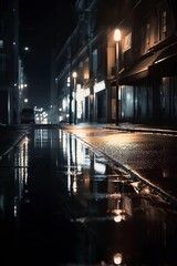 illustration, reflection on the street pavement, neon light, ai generative