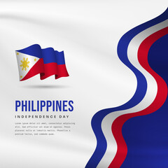 Banner illustration of Philippines independence day celebration with text space. Waving flag and hands clenched. Vector illustration.