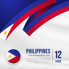 Banner illustration of Philippines independence day celebration with text space. Waving flag and hands clenched. Vector illustration.