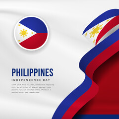 Banner illustration of Philippines independence day celebration with text space. Waving flag and hands clenched. Vector illustration.