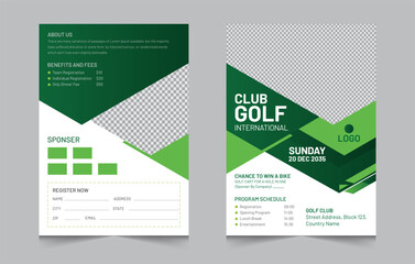 Golf tournament flyer design template, sport double side flyer for golf vector illustration eps 10