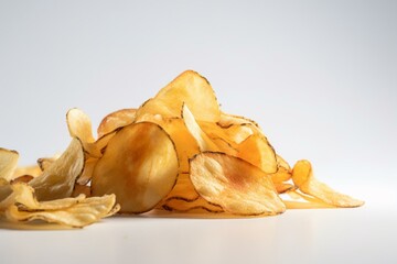 Potato chips on a white background. Generative AI