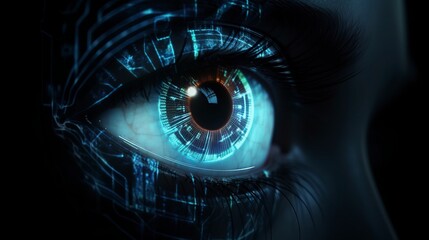 illustration, biometric scan of a female eye, ai generative - obrazy, fototapety, plakaty