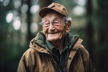 Obraz premium Portrait of an elderly man in the forest. Selective focus.