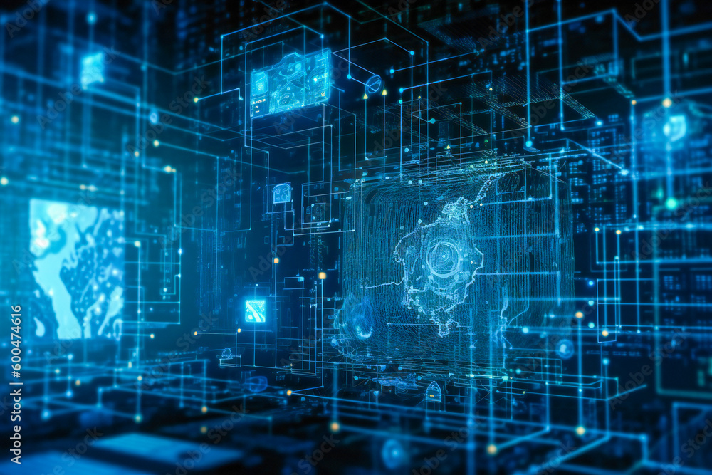 Aufkleber blue abstract technology background. abstract information technology, communications or artificial i