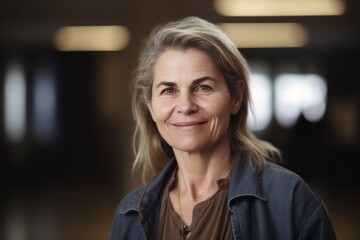 Obraz premium Portrait of mature woman smiling at camera in corridor of modern office